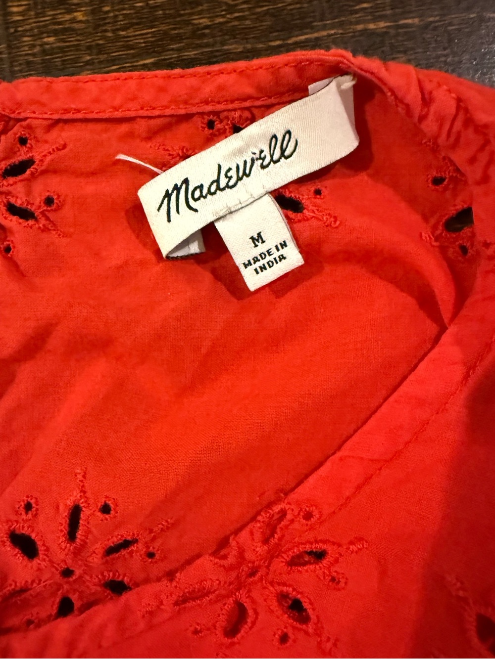 Madewell Eyelet Keyhole Peplum Top Red Cotton Blouse Medium - Picture 3 of 11